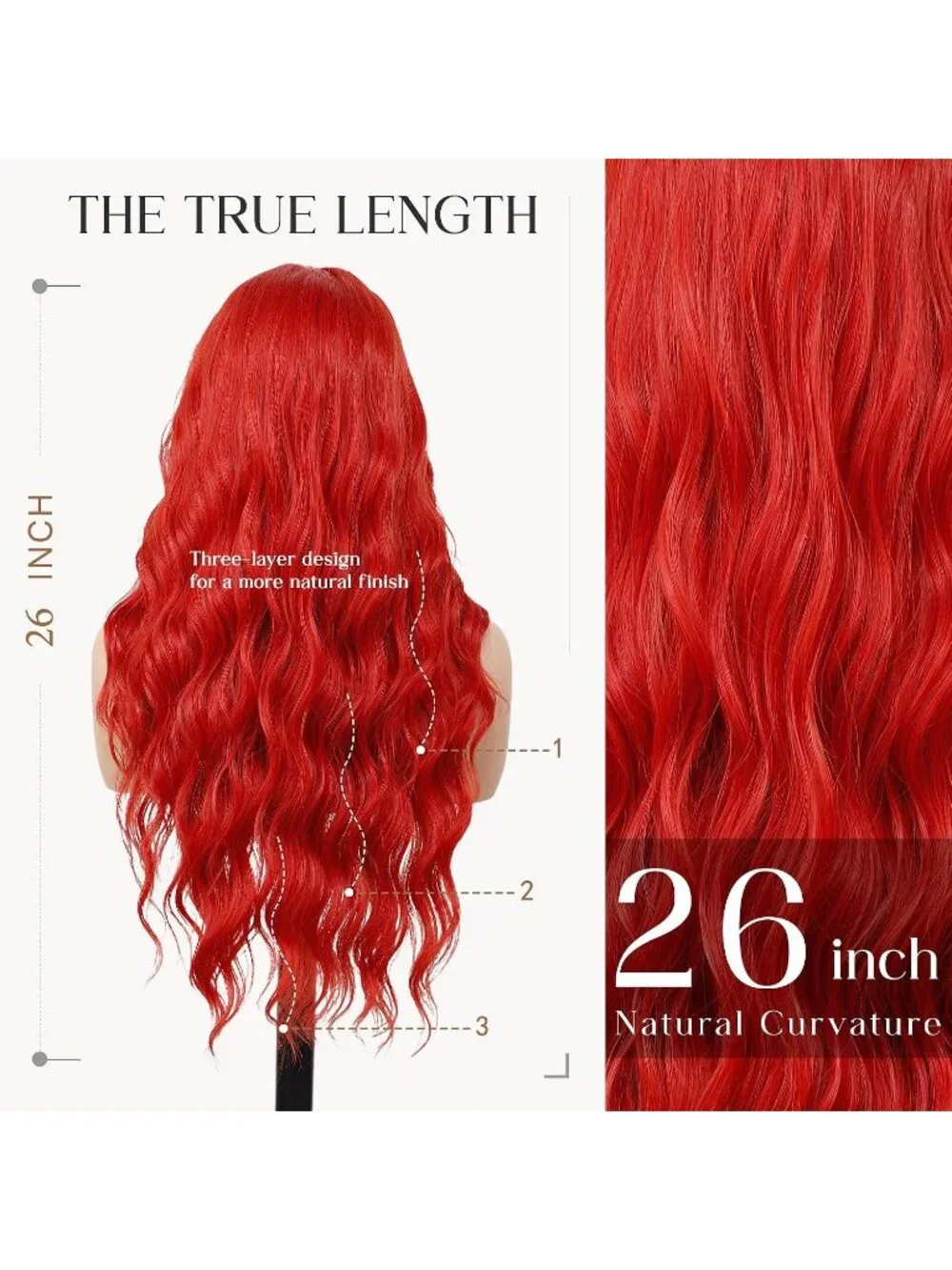 Women's Red 26 Inch Long Synthetic Middle Part Lace Front Wavy Wig